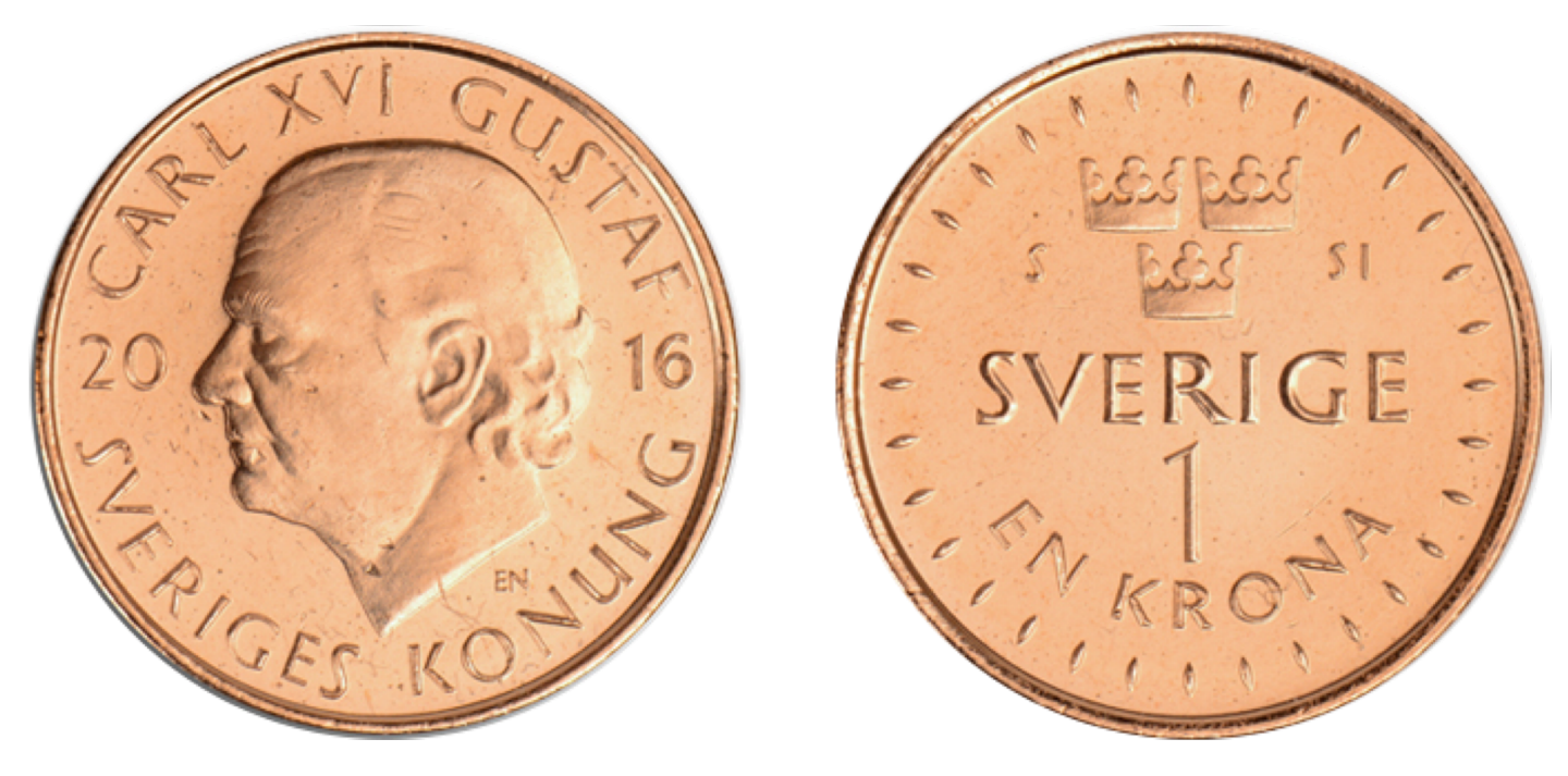 1-krona, front and back)