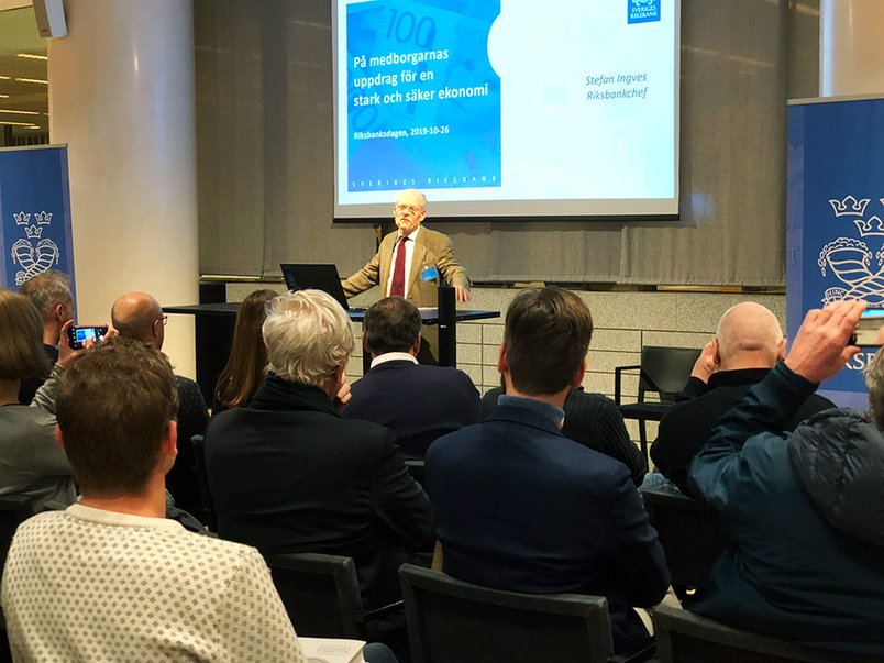 Riksbankschef Stefan Ingves föreläser under Riksbanksdagen.