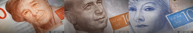 Detaljer av tre sedlar.