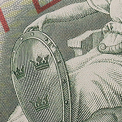 Koppartryck säkerhetsdetalj minnessedel fram