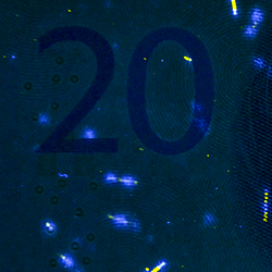 20-kronorssedel UV-fibrer fram